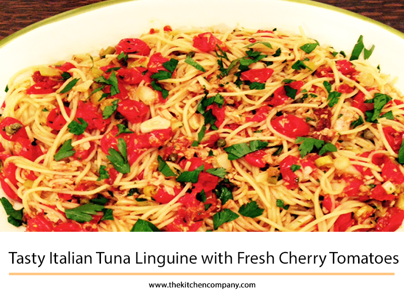 tasty Italian linguine with fresh cherry tomatoes